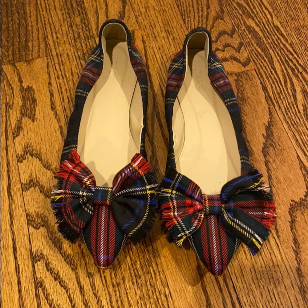 J Crew Lottie Bow Flat in Wool Tartan